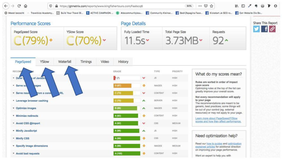 GTmetrix screenshot results